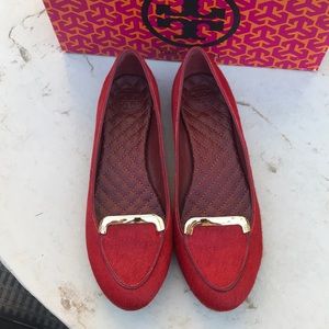 Tory Burch red hair calf flat shoe
